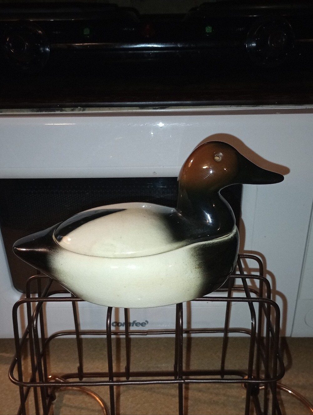 Vintage Ceramic Duck Trinket Box - Black and Cream